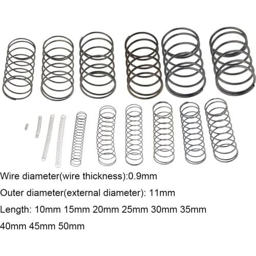 10PCS 0.9*11*10-50mm Spring Steel Small Compression Release Mechanical Return Spring Pressure Spring OD 11mm 0.9x11x10-50mm