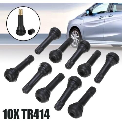 10pcs TR414 Rubber Snap-in Tubeless Tyre Tire Valves 38.1mm Brass Stem Car Trailer Light Truck Dust Caps Cover