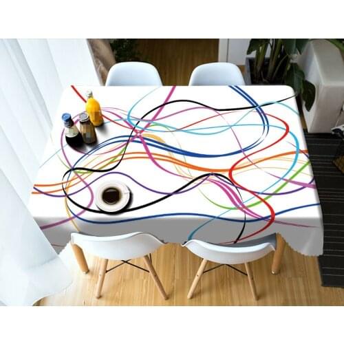 3D Fashion Colorful Lines Tablecloth Christmas Fireworks Pattern Thicken Rectangular and Round Table Cloth for Wedding
