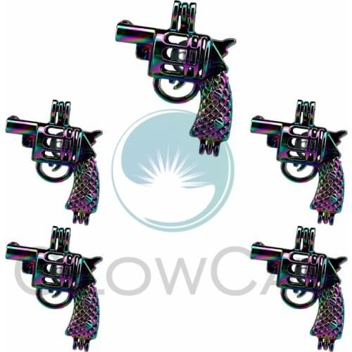 5X Rainbow Pistol Pearl Cage Locket Pendants Aromatherapy Essential Oil Diffuser Locket For DIY Necklace Jewelry