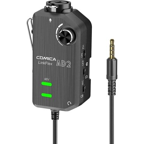 Comica AD2 LINKFLEX Microphone Adapter XLR 6.35mm 48V Phantom Real Time Monitor Guitar Interface Adaptor For IPhone IPad Mac