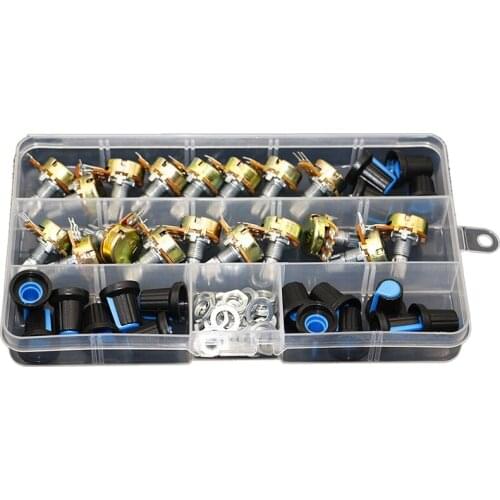 Promotion! 18Pcs/Box WH148 Single Potentiometer Kit B1K/5K/10K/20K/50K/100K/500K/1M With Knobs Single Potentiometer Set Shaft Nu