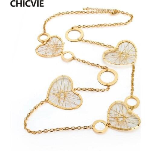 CHICVIE Vintage Gold Color Heart Necklace For Women 2017 Popular Long Necklaces & Pendants Statement Jewelry Collier Sne160126