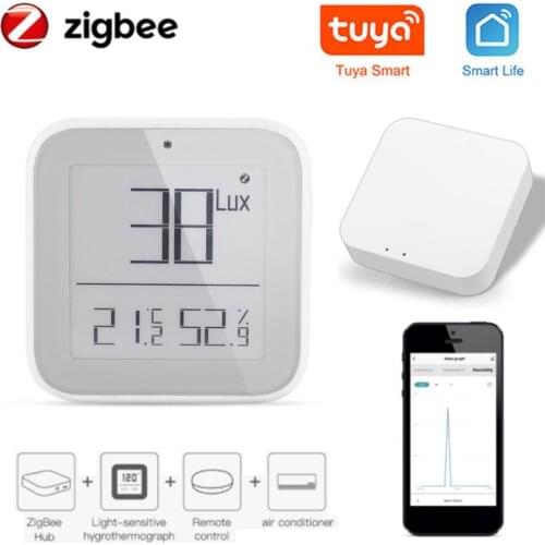 Tuya Zigbee 3.0 Smart Brightness Thermometer Sensor Real-time Light Sensitive Temperature And Humidity Detector With Battery