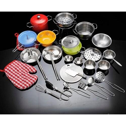 Kids House Play Kitchen Toys Stainless Steel Cookware Cooking Set Simulation Cooking Toys for Children Pretend Play Role Game