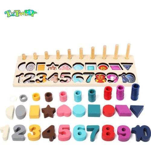 Preschool Wooden Montessori Toys Count Geometric Shape Cognition Match Baby Early Education Teaching Aids Math Toys For Children