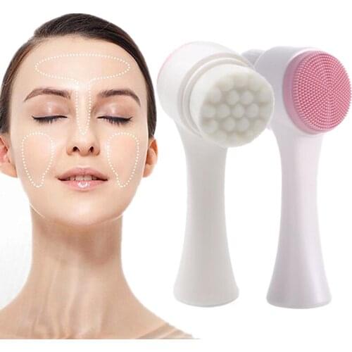 Double-side Silicone Facial Cleanser 3D Face Cleansing Brush Portable Face Cleaning Massaging Washing Product Skin Care Tool