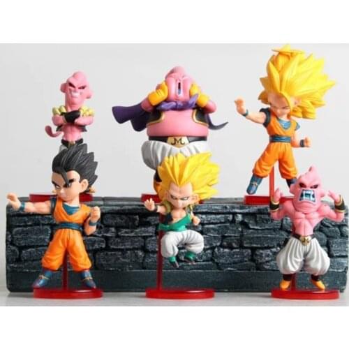 6pcs/set Dragon Ball First Generation Goku Super Saiyan Fat Buu Action Figure Muppet With Base Doll Ornaments Gifts