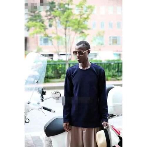 Korean spring and autumn mens new simple solid color versatile round neck loose casual long sleeve T-shirt bottoming large