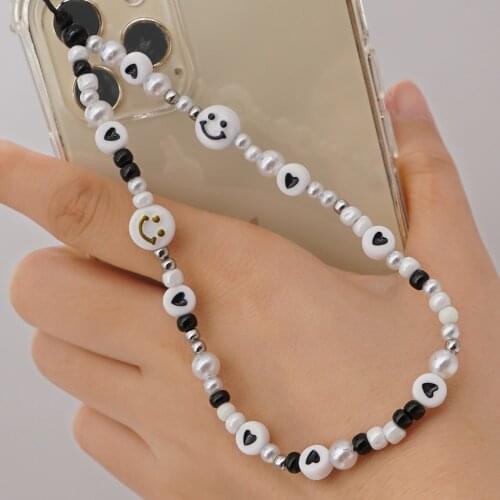 Go2Boho Mobile Lanyard Beaded Phone Chain Holder String Phone Strap Fashion Telephone Jewelry For Women Smiley Face Heart Chains