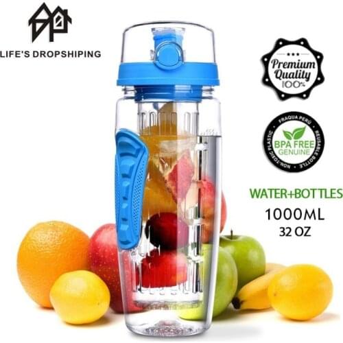 1L BPA Free Fruit Infuser Juice Shaker Sports Lemon Water Bottle Tour hiking Portable Climbing Camp Fruit Drinking detox Bottles