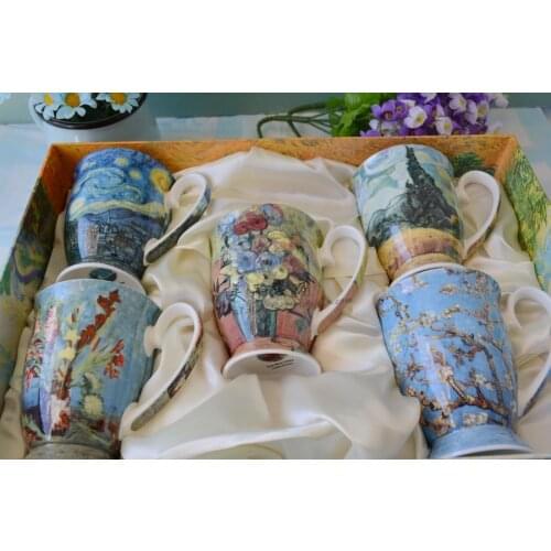 Van Gogh oil painting colored drawing ceramic cup large capacity lovers mugs for collection cute mug
