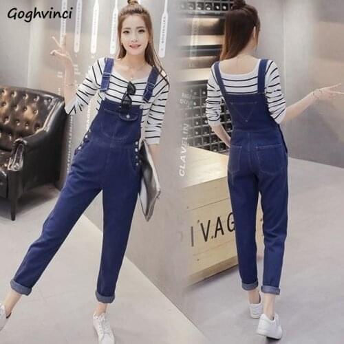 Jumpsuits Womens Spring Autumn Solid Blue Denim Hole Ankle Length Plus Size Button Vintage Students Cuffs Female Ulzzang Hot New