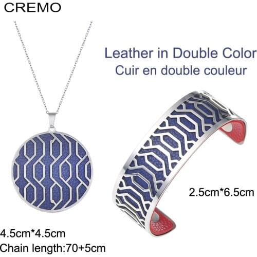 Cremo Stainless Steel Bracelets & Bangles Necklace Set Jewelry For Women Bijoux Manchette Interchangeable Leather