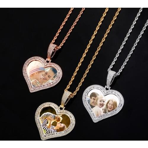 TOPGRILLZ Custom Photo Pendant Heart-shaped Medal Pendant Necklace Iced Cubic Zirconia Pendant Hip Hop Fashion Jewelry For Men