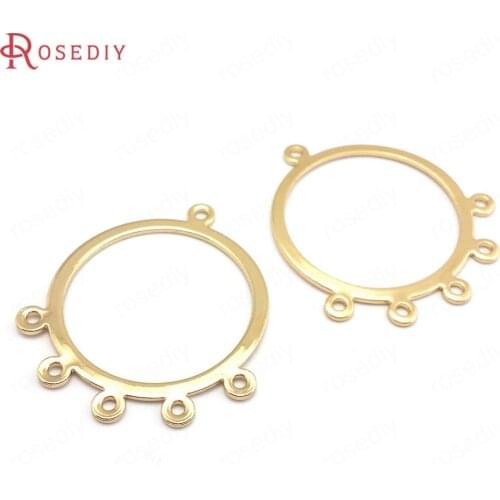 40733)10PCS 38x305MM 24K Champagne Gold Color Brass Round Earrings Connector Charms Jewelry Making Supplies Diy Accessories