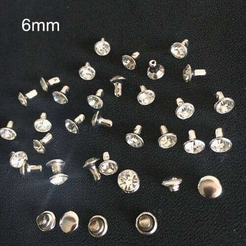 Silver Color Metal Stud Rivet With 6mm Clear Glass Bead,Crystal Faceted Glass Bead Rivet Stud Spike - 200 Set