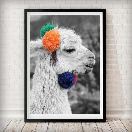 Cute Alpaca Animal Wall Art Canvas Painting Black White Nordic Posters and Prints Wall Picture for Kids Living Room Quadro Decor
