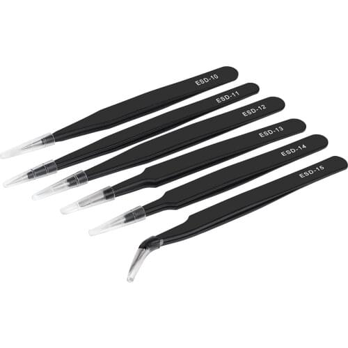 Anti-static Precision Tweezers Set Pinzas Pincet Stainless Steel ESD Tweezer Electronics Repair Tools Black Straight Curved