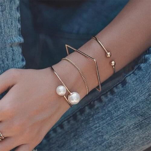 VAGZEB Bohemian Gold Color Vintage Simulated Pearl Bracelets Set For Women Fashion Multilayer Accessories Bijoux