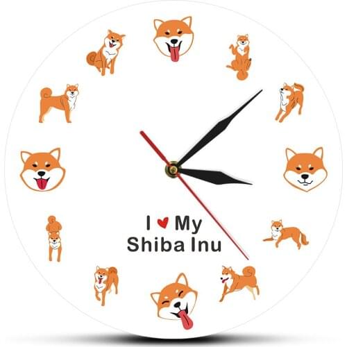 Shiba Inu Dog Pet Modern Wall Clock Children Room Cartoon Animal Wall Art Timepiece Japanese Brushwood Dog Shiba Ken Clock Watch
