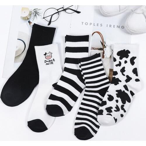 Striped socks funny cow print white cartoon calcetines cozy harajuku skarpetki damskie cute animal chaussettes kawaii happy sock