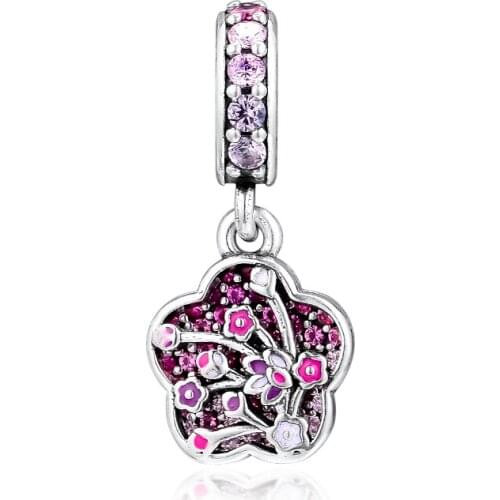 CKK Bead Charm Sterling Silver 925 Charms Original Pave Peach Blossom Beads Fits Pandora Bracelet Jewelry Making kralen perle