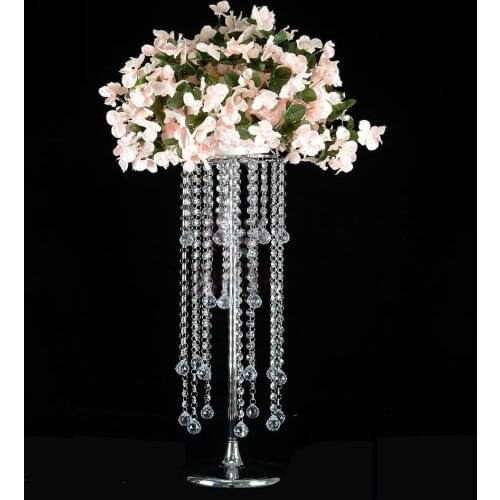 2022 New 60 cm Tall Crystal Wedding Centerpiece Metal Flower stand Table chandelier Wedding Props 10pcs/lot
