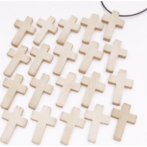 Bulk 20 PCS 20mmX30mm Beige Wood Small Crosses Top Holes For Jewelry Making DIY