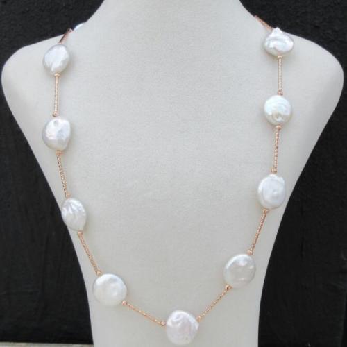 Natural 24INCH Hot Huge AAA ++13-14mm white coin pearl necklace