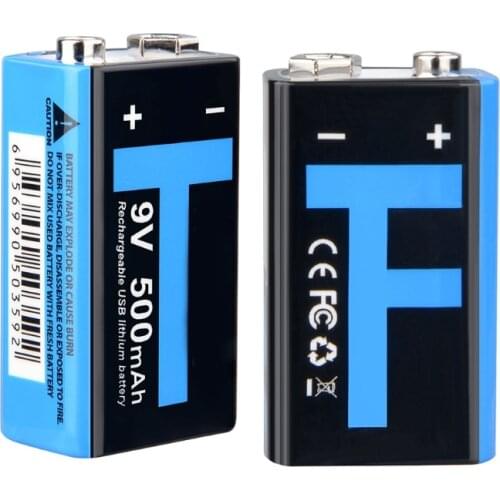 9 Volt Rechargeable Lithium Batteries with Micro USB Plug Universal 500mAh Li-ion Cell Used for Intercom Microphone