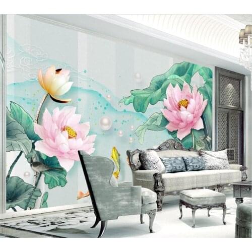 Custom wallpaper 3D three-dimensional relief lotus mural fresh watercolor lotus leaf living room bedroom TV background wall обои