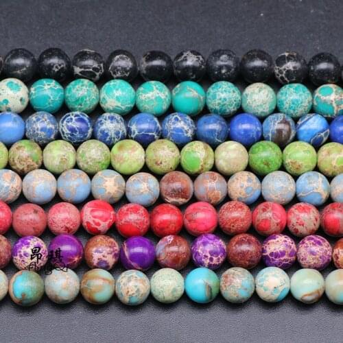 Natural Imperial Stone Beads 4/6/8/10/12mm Sea Sediment Turquoises Round Beads For Jewelry Making DIY Bracelet Necklace 15inches