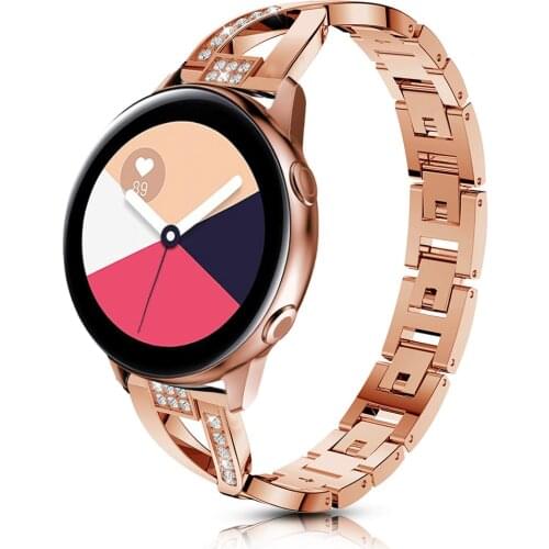 20mm 22mm X Type Diamond Bracelet for Samsung Galaxy Watch 3 Band 41mm 45mm Active 2 1 40mm 44mm/46mm/42mm Women Metal Strap