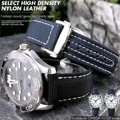 19mm 20mm Woven Nylon Watch Strap Black Blue Deployment Buckle Watch Band for Omega AT150 Seamaster 300 AQUA TERRA Bracelet