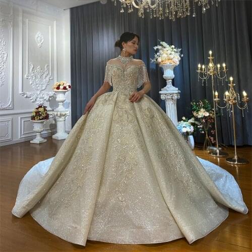 Fashion France Luxury Wedding Dress Heavy Beading Real Samples