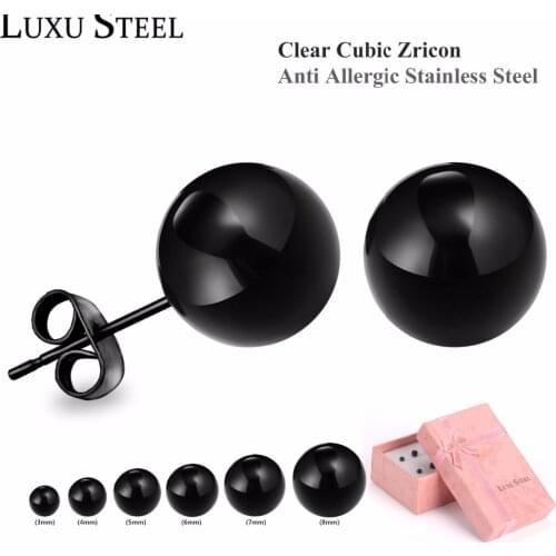 LUXUSTEEL Stainless Steel Mixed Size Fashion Smooth Ball Stud Earring For Women/Girl 6pairs /Box Earring Sets Bijoux Female