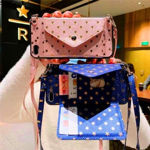 Luxury Star Crossbody Lanyard Wallet Leather Case For iPhone SE 2020 11 Pro XS MAX XR X 7 8 Plus Shoulder Card Holder Phone Case