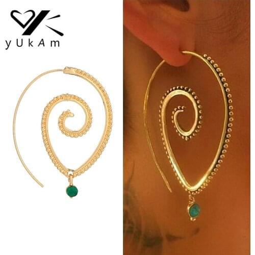 YUKAM Ethnic Personality Steampunk Swirl Hoop Earrings Spiral Piercing Earring for Women Big Circle Earrings Vintage Ear Jewelry