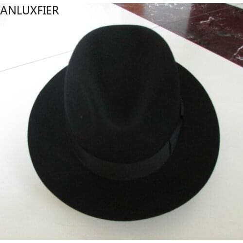 B-1540 Adult Fedora Wool Hat Australian Fedora Fashion Unisex Black Homburg Panama Jazz Hat Men Panama Fedora Black Hats