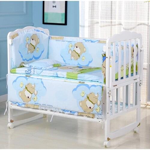 Discount! 6pcs Bear baby bumpers sets cotton cartoon crib set baby bumpers suits Cot Bed Linen,(4bumper+matress+pillow)