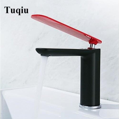 Vidric black and red fashion brass single handle hot and cold bathroom basin faucet