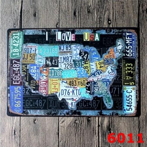 Vintage Tin Sign Wall Decor Retro Metal Art Bar Pub Poster USA Car Plates Map 20x30CM