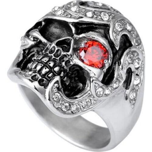High-quality fashion jewelry original single red-eye stone ring skull mens titanium steel ring