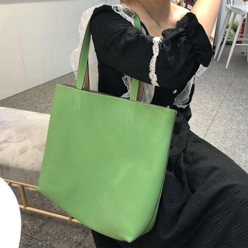 Ladies Genuine Leather Handbag Big Capacity Shopper Bag 2020 New Solid Color Casual Tote Bags Women Street Shoulder Bag Female