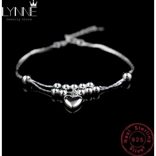 Hot Sale Fashion Love Heart Pendant Bracelets Hand Chain Ladies 925 Sterling Silver Bracelet Chain For Women&Girl Jewelry Gift
