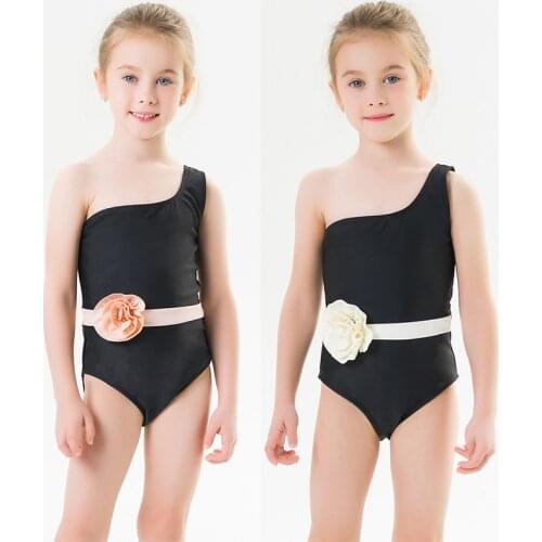 2-7Y Girls Swimsuit One Shoulder One Piece Swimwear Kids 3D Flower Patchwork Bathing Suit Toddler Baby Beachwear Siamese Bikini