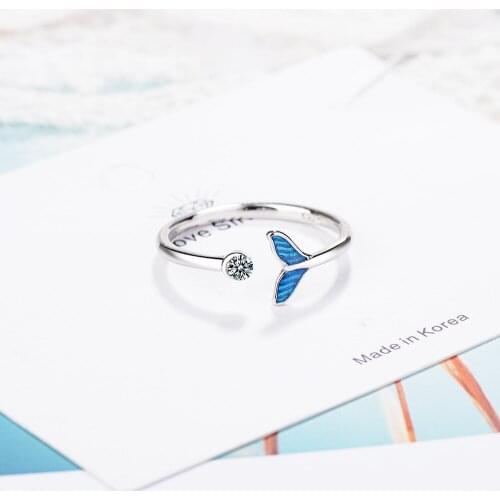 CHENGXUN Elegant Mermaid Tail Rings for Women Accessories Ocean Blue Color Adjustable Ring Party Beach Jewelry Best s