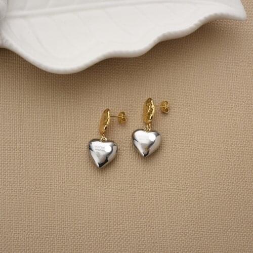 Gold and silver color crash lava shape earrings love French three-dimensional stud love lava earrings