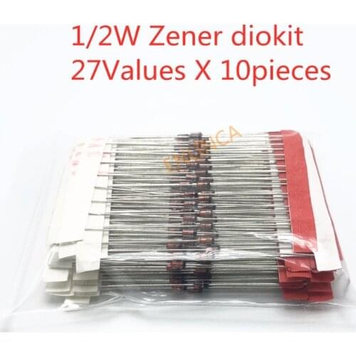 1/2w 0.5W Zener Diode Kit 2.4v-33V 27valuesX10Pieces Assorted Assortment Set New electronic diy kit DO-35 BZX55C